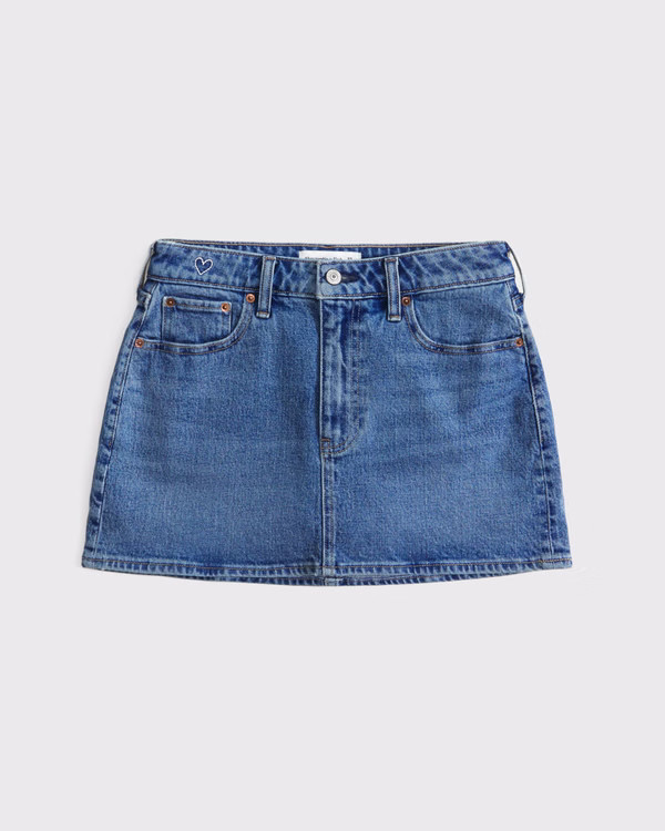 Curve Love Embroidered Mid Rise 5-Pocket Denim Mini Skort | Abercrombie & Fitch (UK)