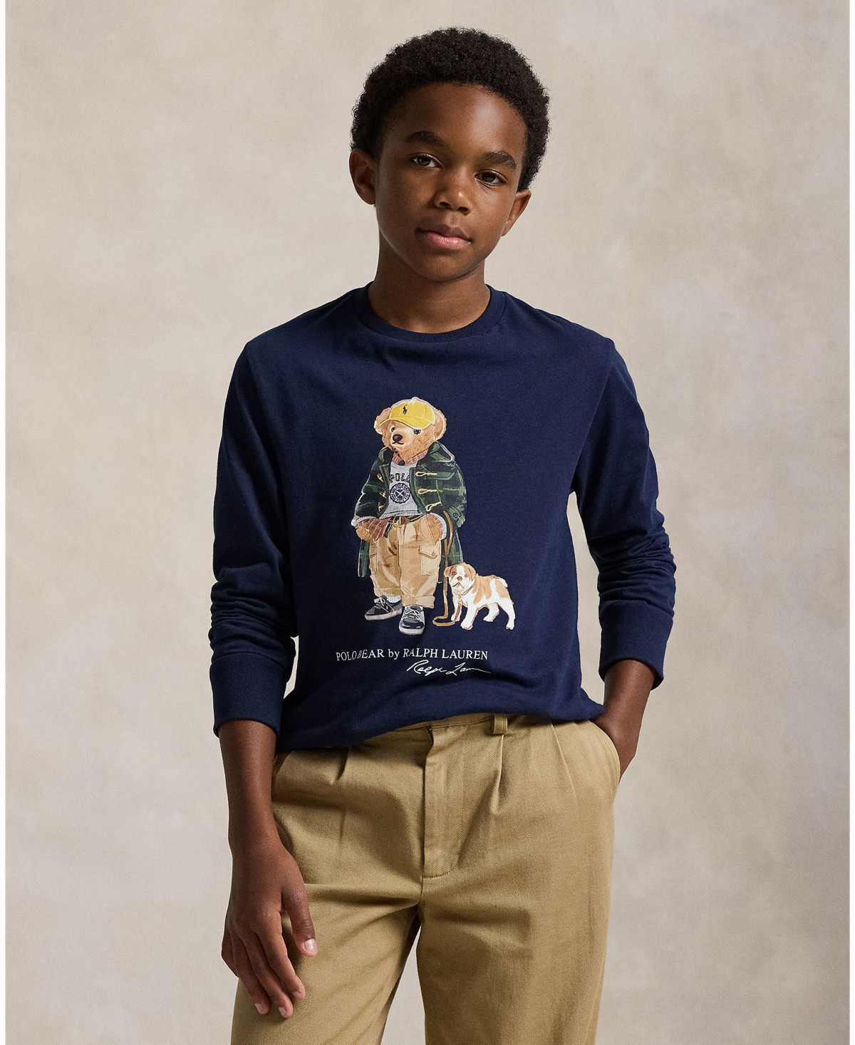 Polo Ralph Lauren Big Boys Polo Bear Long Sleeve T-Shirt - Navy | Macy's