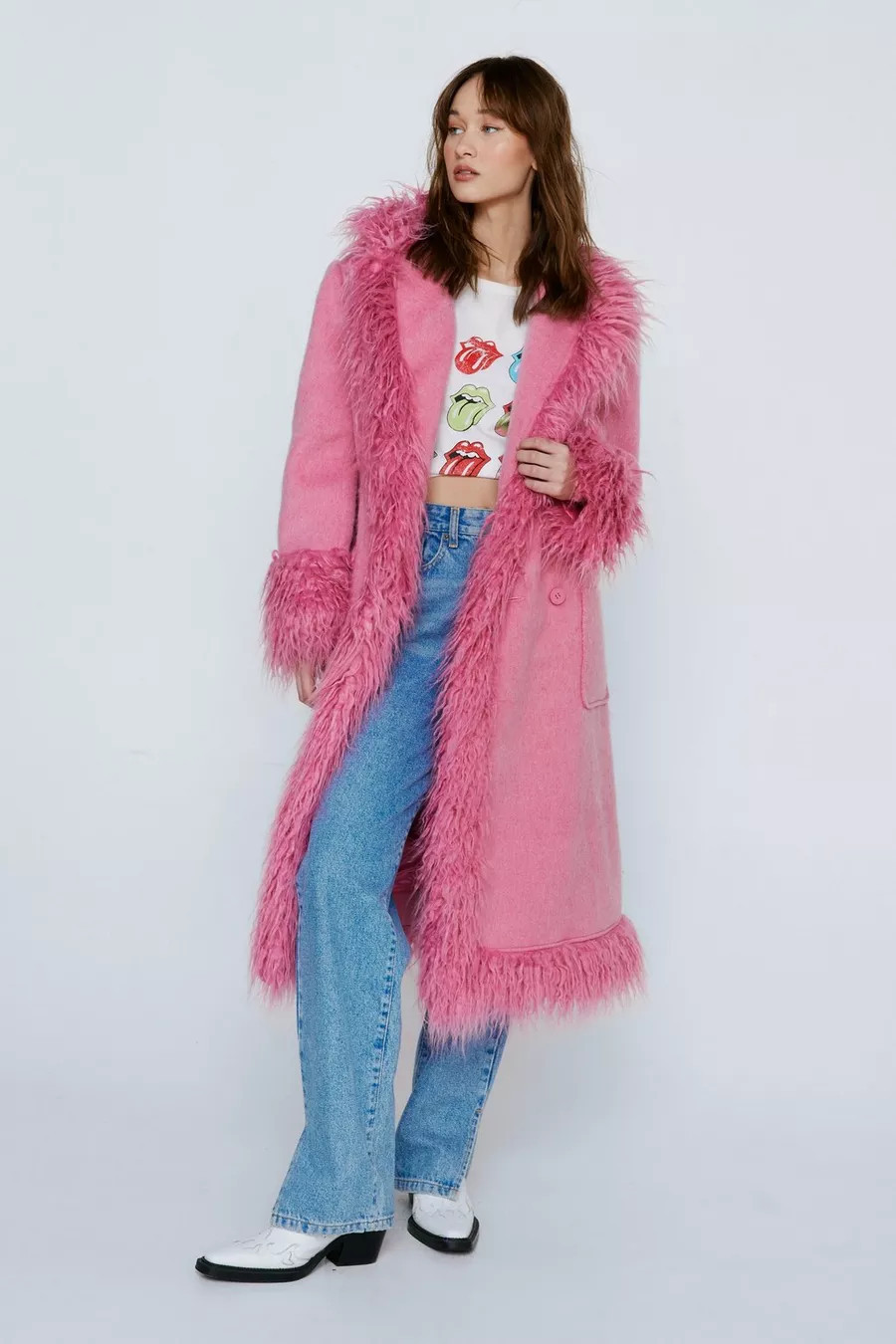 Petite Faux Shearling Fur Trim Wool Coat | Nasty Gal US