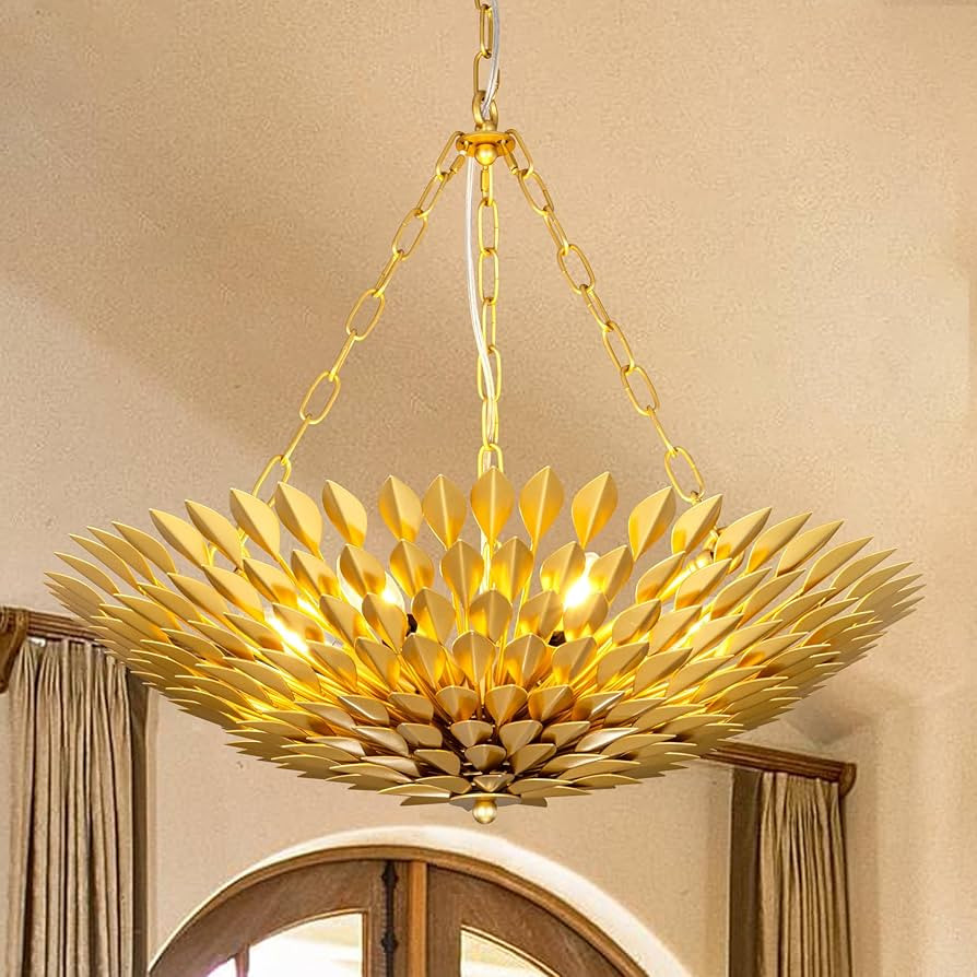 TOCHIC Gold Leaf Chandelier, 6 Lights Farmhouse Chandelier for Dining Living Room, Modern Ceiling... | Amazon (US)