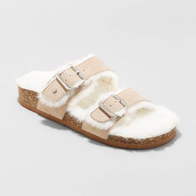 Women's Mad Love Keava Faux Fur Lined Footbed Sandals - Taupe | Target