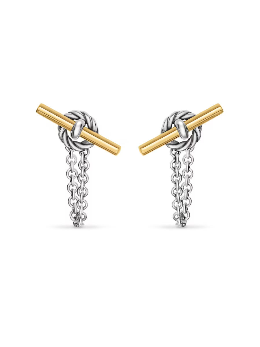 DY Mercer Petite Toggle Chain Stud Earrings in Sterling Silver with 18K Yellow Gold, 38.2MM | Saks Fifth Avenue