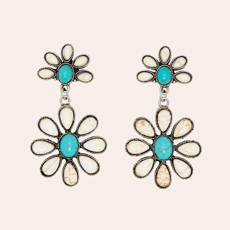 Rockin' C Turquoise & Cream Flower Earrings | Cavender's