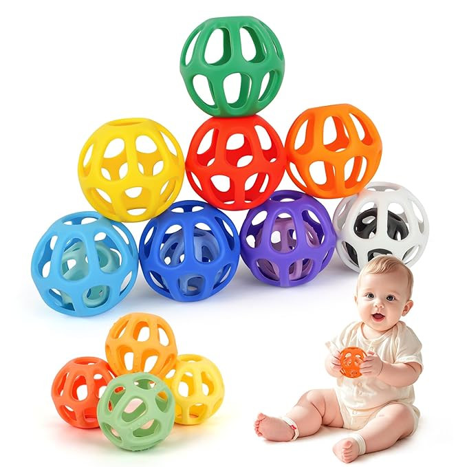 MCGMITT Baby Ball Toy with Holes, 8PCS Easy Grip Food Grade Silicone Baby Toys 0-6 Months, Colorf... | Amazon (US)