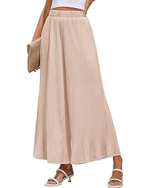 GRAPENT Wide Leg Pants Woman High Waisted Flowy Pull On Pleated Dressy Casual Ankle Cropped Palaz... | Amazon (US)