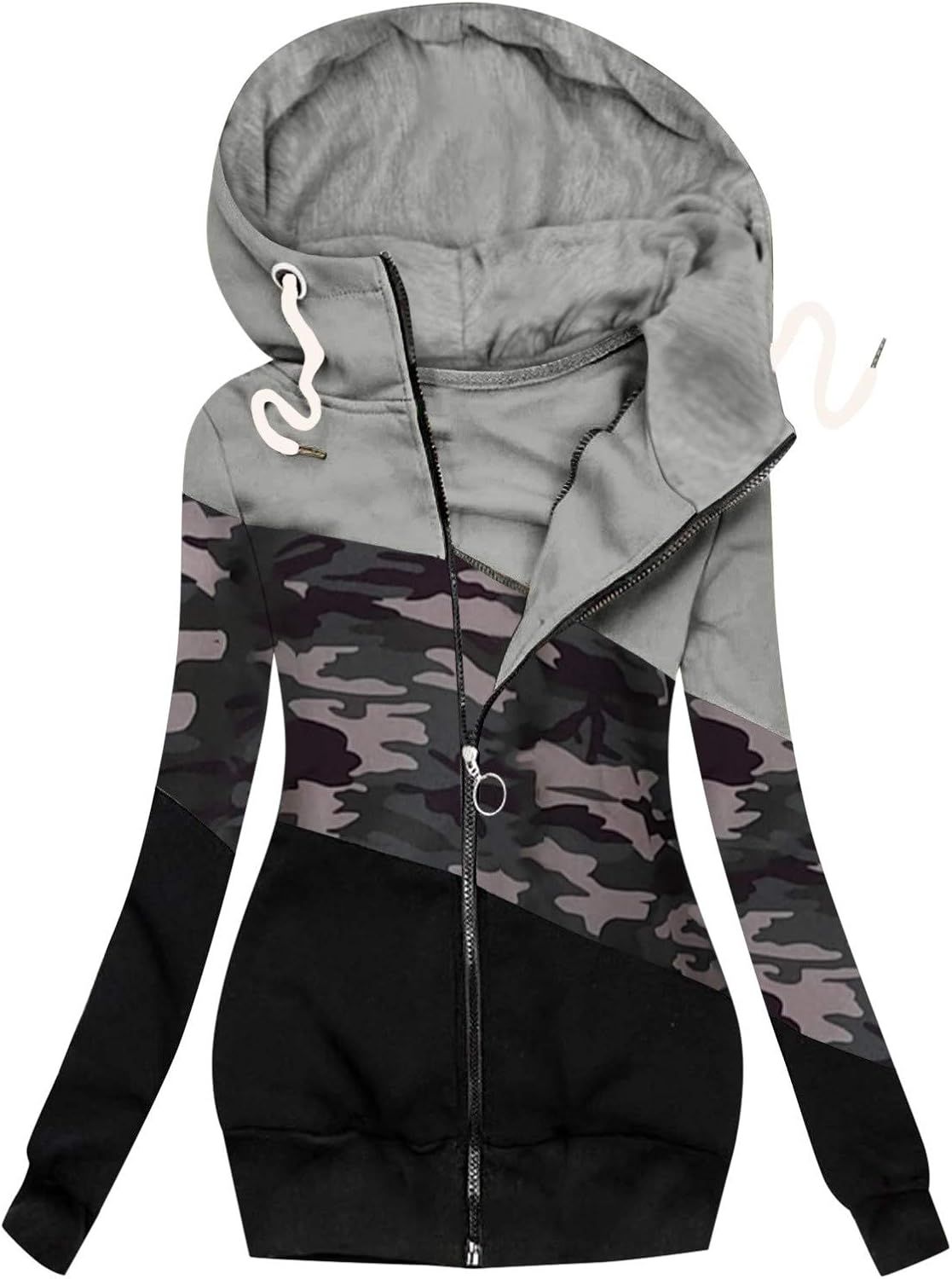 Women's Turtleneck Hoodie Jackets Long Sleeve Casual Color Block Zip Up Drawstring Sweatshirt Coa... | Amazon (US)
