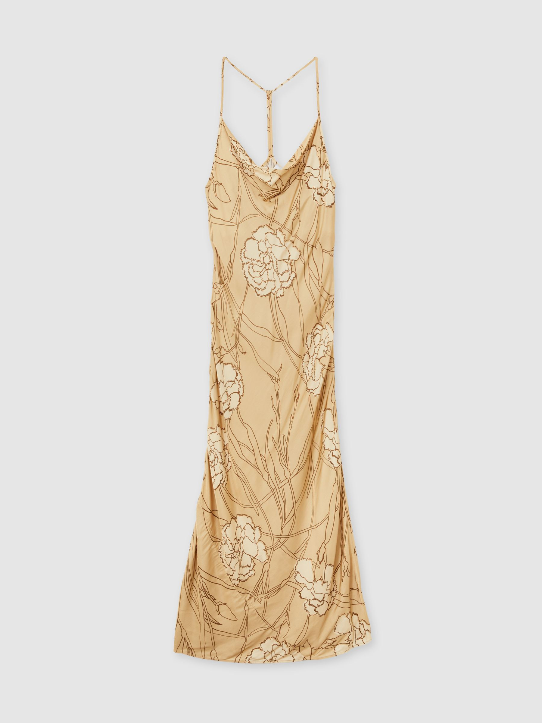 Reiss Satin Floral-Print Slip Maxi Dress in Gold | REISS | Reiss DE