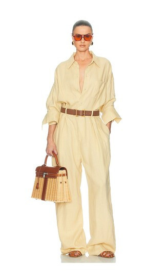 Helsa Paperbag Jumpsuit in Washed Linen in Beige. - size XXS | Revolve Clothing (Global)