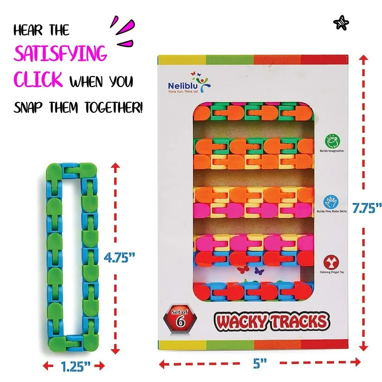 Neliblu Wacky Tracks 6 Pack Sensory Fidget Toys Snap and Click Fidget Cube Puzzles Bulk - ADHD, A... | Walmart (US)