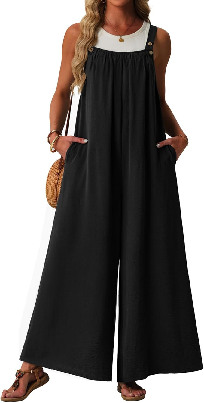 Lepunuo Womens Casual Jumpsuits Summer Boho Wide Leg Rompers Sleeveless Overalls Pleated Jumpers ... | Amazon (US)