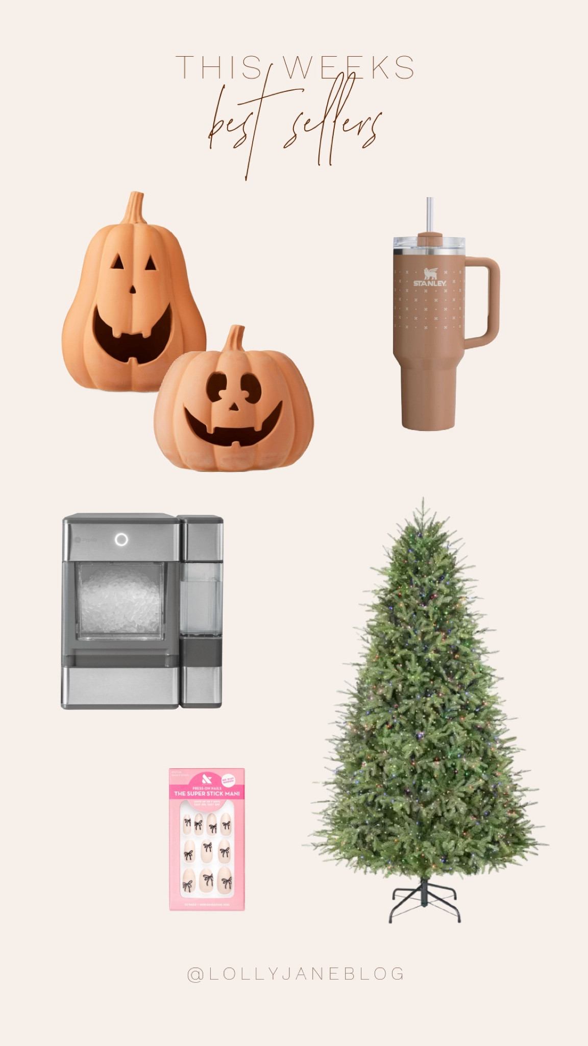 Shop this weeks best sellers! 💕

This weeks best sellers include these adorable ceramic pumpkins that we decided to DIY! 
A beautiful Stanley of course. 
We absolutely love this pebble ice maker, it is greast to snack on in these hot Arizona summers! 
These bow press on nails from Walmart are a hit! 
This Christmas tree is an absolute necessity for this coming winter season!! 

#LTKHome #LTKFindsUnder100 #LTKStyleTip