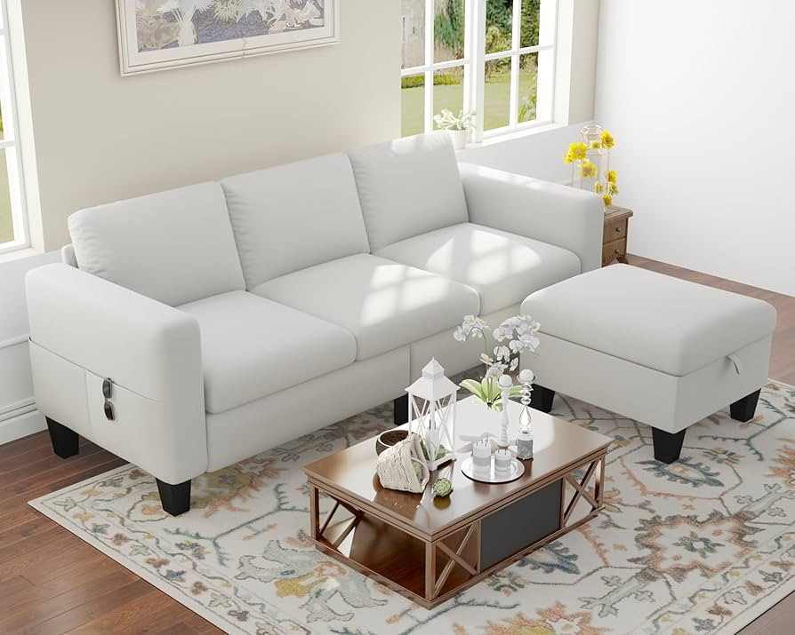 Sectional Couches for Living Room 78" L Shaped Sofa with Storage Ottoman,White | Amazon (US)