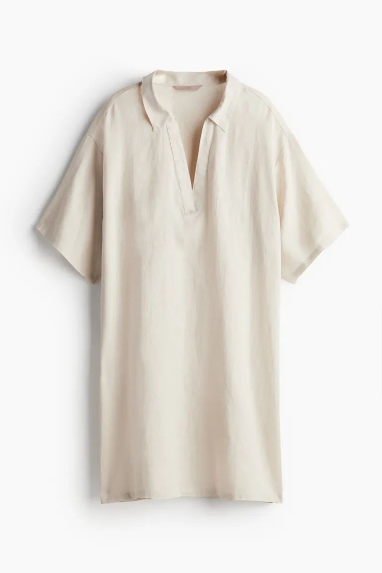 Linen Tunic with Collar - Light beige - Ladies | H&M US | H&M (US + CA)