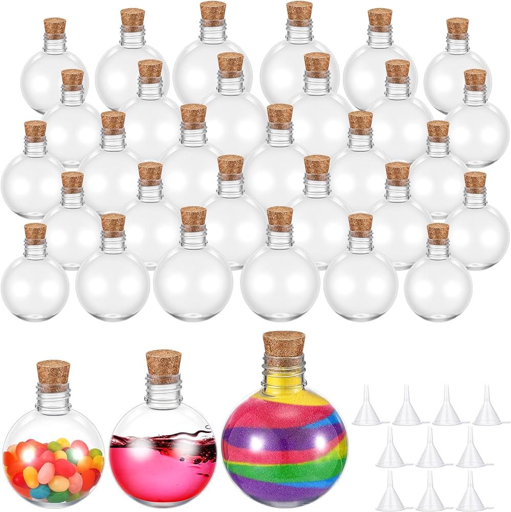 Baderke 30 Pcs Spherical Plastic Potion Bottles for Kids Ball Shape Sand Art Bottles with Cork Ro... | Amazon (US)