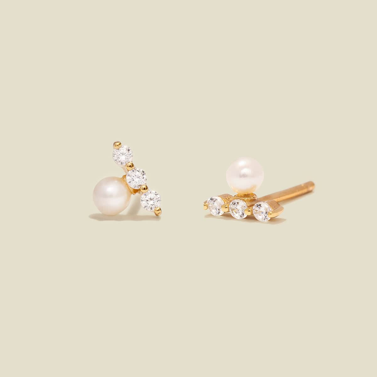 Mini Pearl and CZ Bar Stud Earrings | Made by Mary (US)