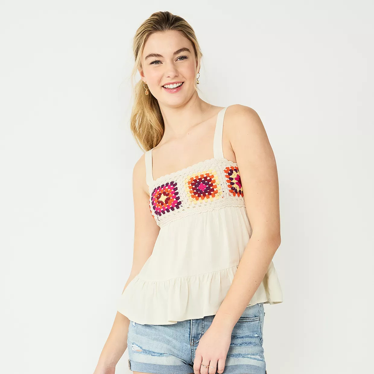 Juniors' SO® Crochet Babydoll Top | Kohl's