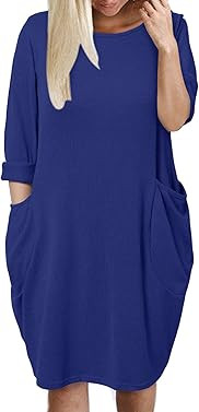 Oversize Shirt Women's Long Sleeve T-Shirt Dress Loose Tops Long with Pockets | Amazon (DE)
