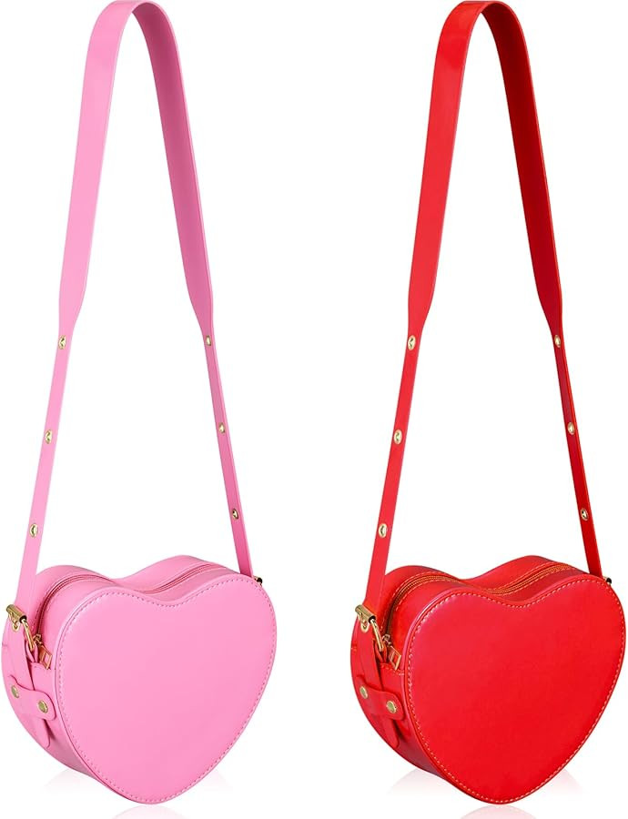Heart Crossbody Bag for Women, PU Leather Small Satchel Purse, Adjustable Strap, Valentine's Day ... | Amazon (US)
