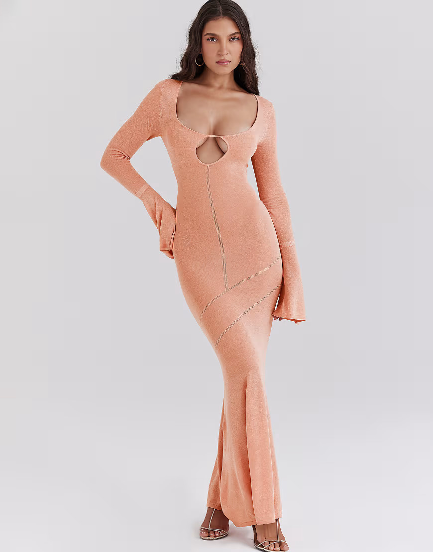 House of CB Sereia metallic knit maxi dress in sorbet-Orange | ASOS (Global)