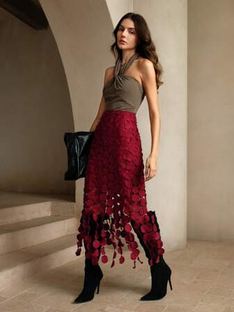 Anewsta Laser Cut Multi Circle Double Layered Skirt | SHEIN