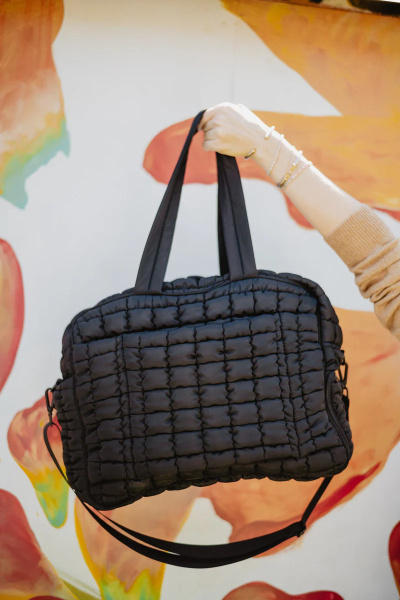 Black Quilted Weekend Duffel Bag for Women Black | Katydid.com