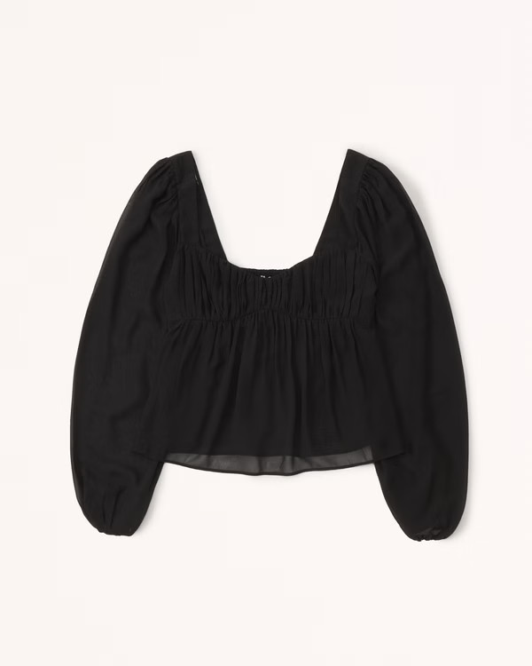 Women's Long-Sleeve Sheer Puff Sleeve Top | Women's Tops | Abercrombie.com | Abercrombie & Fitch (US)