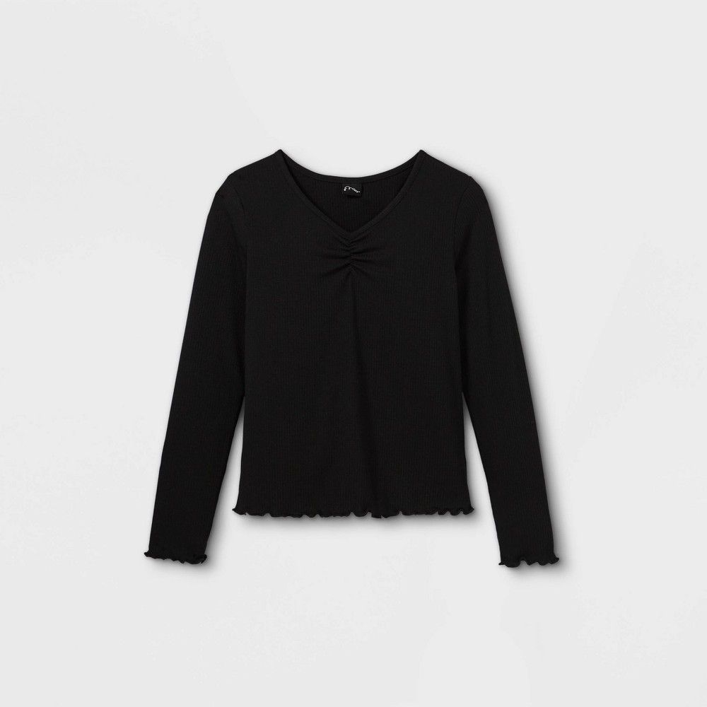 Girls' Cinch Front Long Sleeve T-Shirt - art class Black XXL | Target