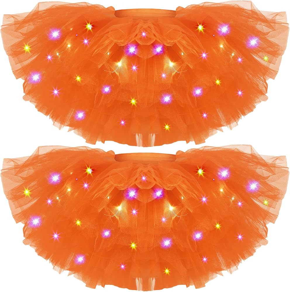 2 Pack LED Tutu Skirt Light up Tutus 5 Layered Tutus for Women Girls 80's Neon Tulle Skirt Party ... | Amazon (US)
