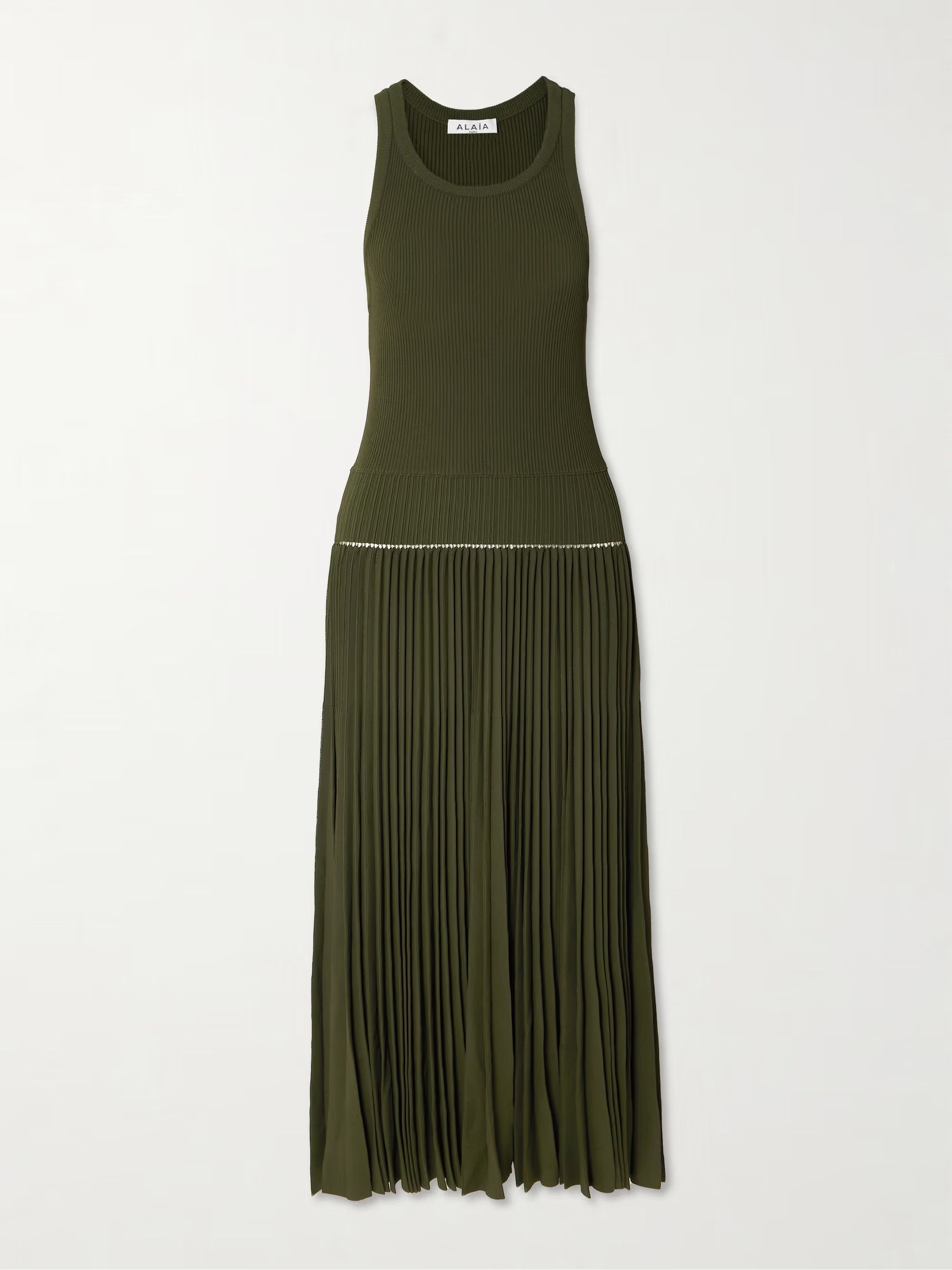 Pleated pointelle-trimmed ribbed-knit midi dress | NET-A-PORTER (UK & EU)