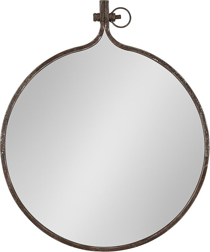 Kate and Laurel Yitro Round Industrial Rustic Metal Framed Wall Mirror, 23.5x28.5, Rustic Metal, ... | Amazon (US)