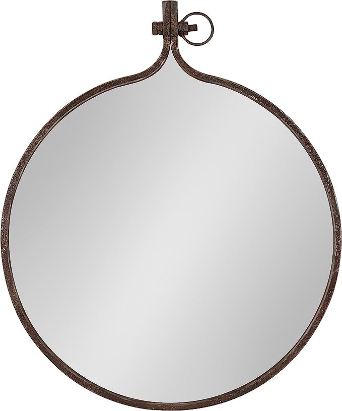 Kate and Laurel Yitro Round Industrial Rustic Metal Framed Wall Mirror, 23.5x28.5, Rustic Metal, ... | Amazon (US)