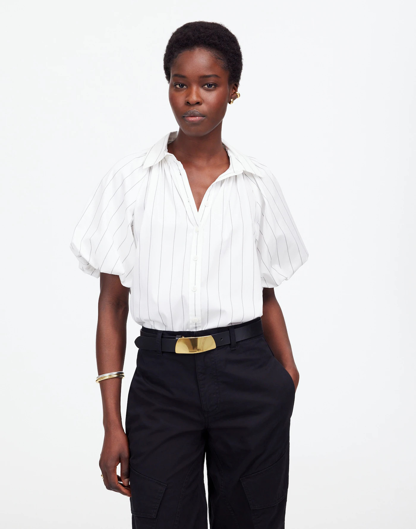 Shirred Bubble-Sleeve Button-Up Shirt | Madewell