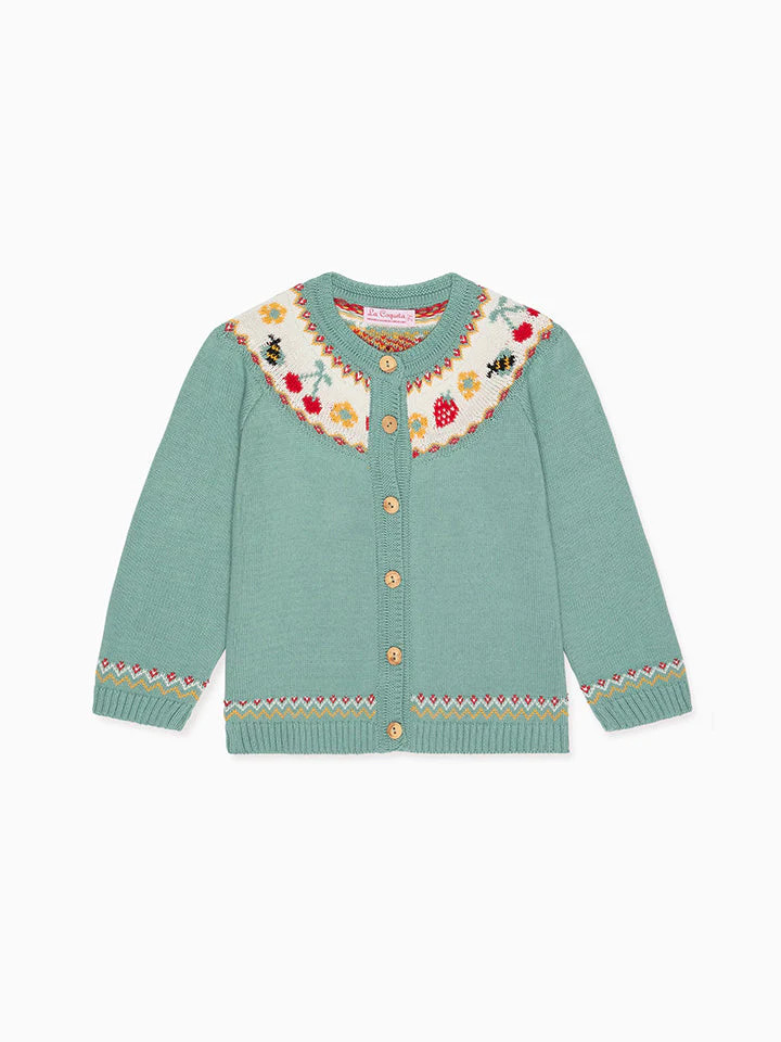 Sage Green Verano Cotton Baby Girl Cardigan | La Coqueta (US)