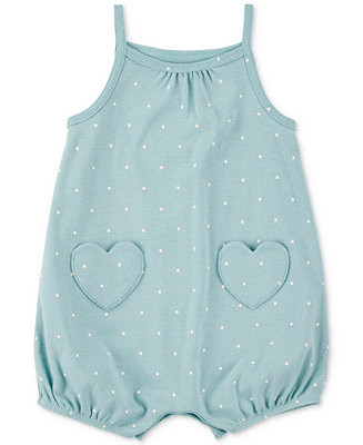 Baby Girls Cotton Heart-Pocket Sleeveless Romper | Macy's
