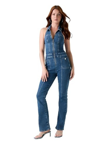 GUESS Womens Mia Halter Jumpsuit, Pixie Blu, Large | Amazon (US)