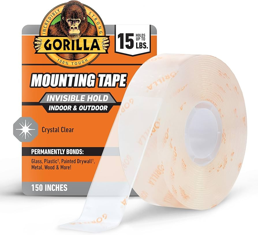 Gorilla Invisible Hold Mounting Tape, 1" x 150" (Pack of 1), Clear Double Sided Tape for Strong, ... | Amazon (US)