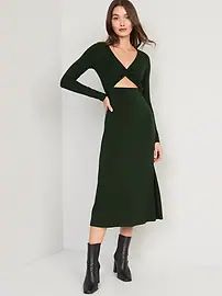 Fit &#x26; Flare Twist-Front Cutout Midi Dress for Women | Old Navy (US)