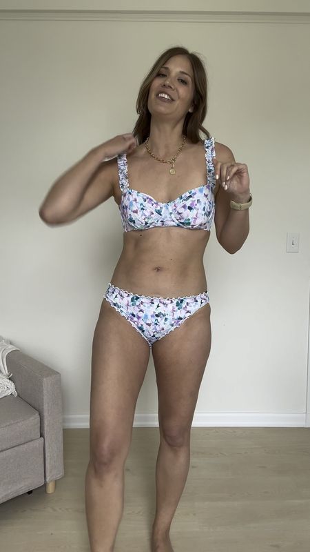 This watercolor ruffle bikini is absolutely gorgeous! Wearing a L in both items 
Target swimsuit / full coverage bikini / spring florals 

#LTKswim #LTKfindsunder50