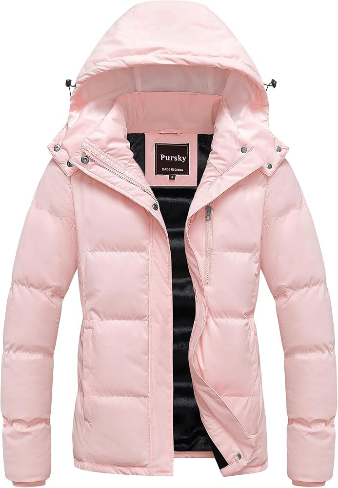 Pursky Women's Warm Winter Thicken Coat Waterproof Cropped Jackets Parka With Removable Hood | Amazon (US)