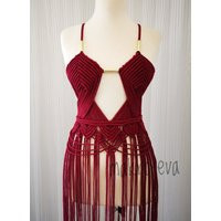 Macrame Dress, Birthday Cotton Rope Crazy Party Festival Fringed Red Boho Dress, Burnungman | Etsy (US)