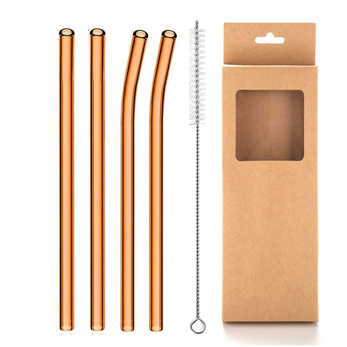 Reusable Glass Straws, 8mm Straight Bent Drinking Straws, 4 Pcs With Cleaning Brush, BPA Free Eco... | Amazon (US)
