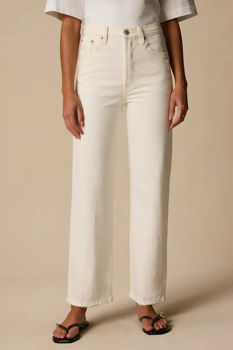 Ribcage White Denim Straight Ankle Jeans | Lulus