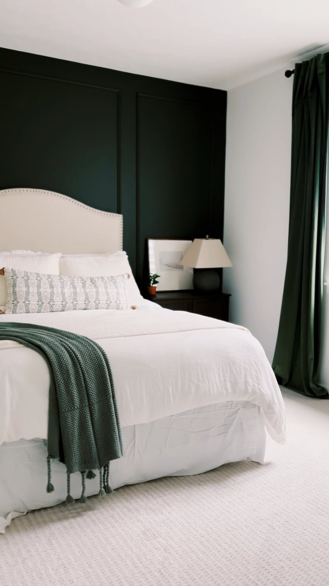 It’s amazing what a little imagination, picture molding and paint can do for the mood of a room. Absolutely love how @sherwinwilliams Ripe Olive SW 6209 completely transformed our basement guest room into such a calming retreat. #guestroomtransformation #olivegreenbedroom

#LTKhome #LTKstyletip