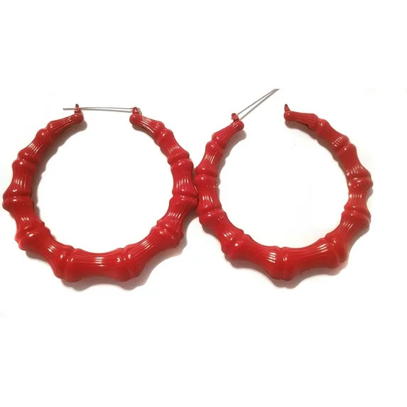 Red Bamboo Hoop Earrings Red 2.5 inch Hoop Earrings | Walmart (US)
