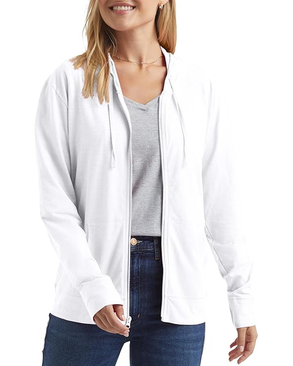Hanes Women’s Slub Knit Full-Zip Hoodie, Textured Cotton Zip-Up T-Shirt Hoodie for Women | Amazon (US)