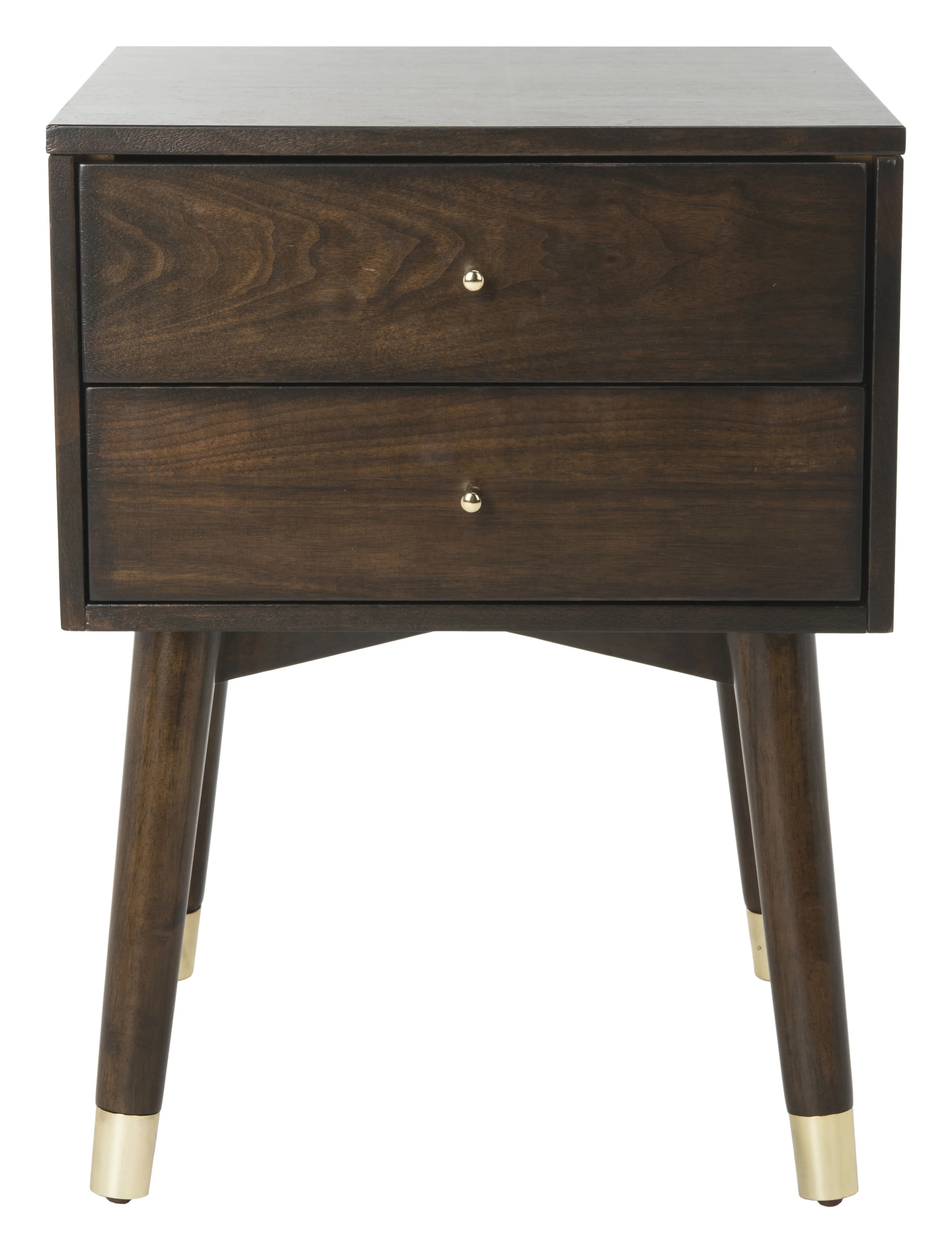 Safavieh Lyla 2-Drawer Mid-Century Retro Night Stand, Walnut/Gold | Walmart (US)