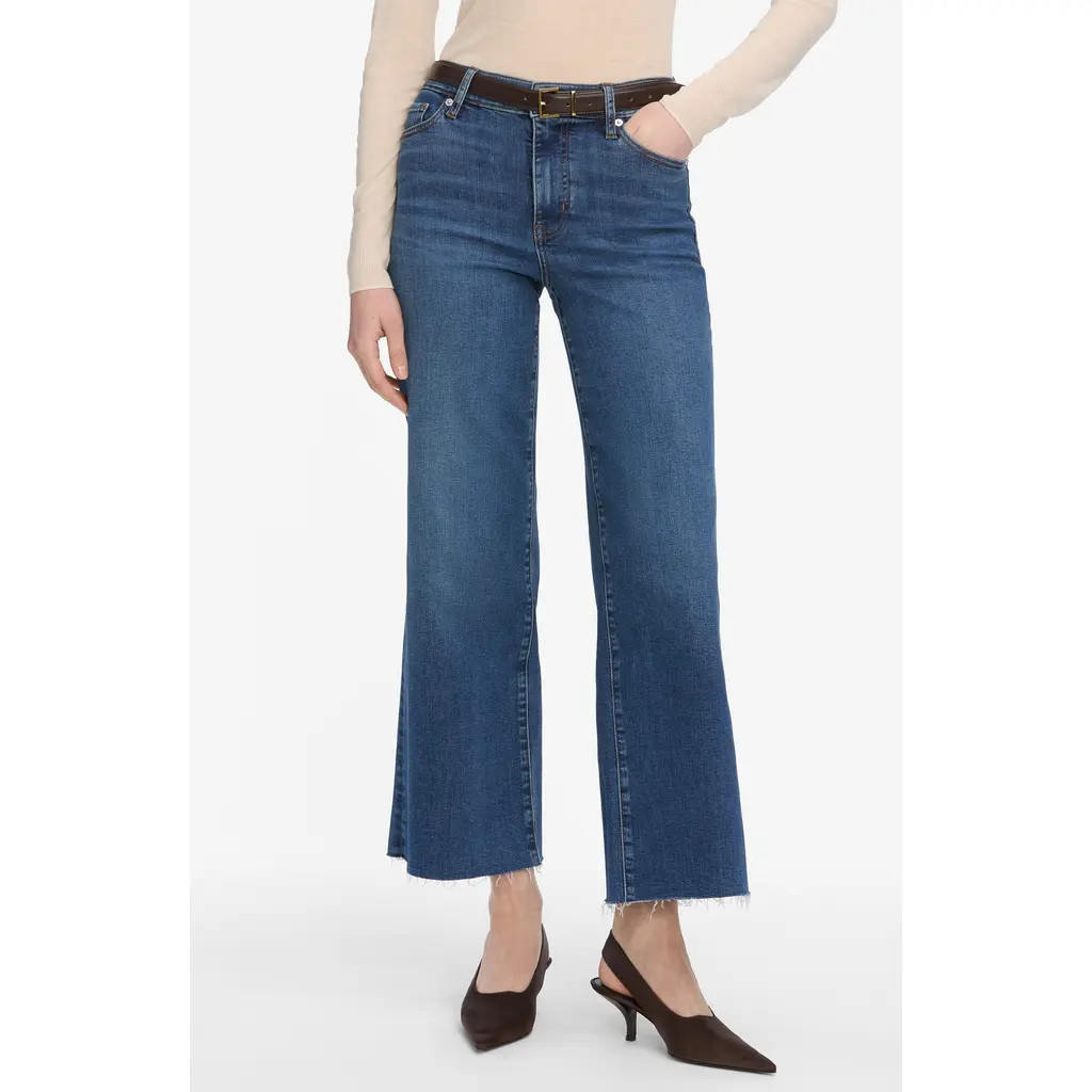 FRAME Le Slim Palazzo Raw Hem High Waist Crop Wide Leg Jeans in Elixir Raw After at Nordstrom, Size 28 | Nordstrom