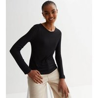 Black Ribbed Crew Neck Long Sleeve Top New Look | New Look (UK)