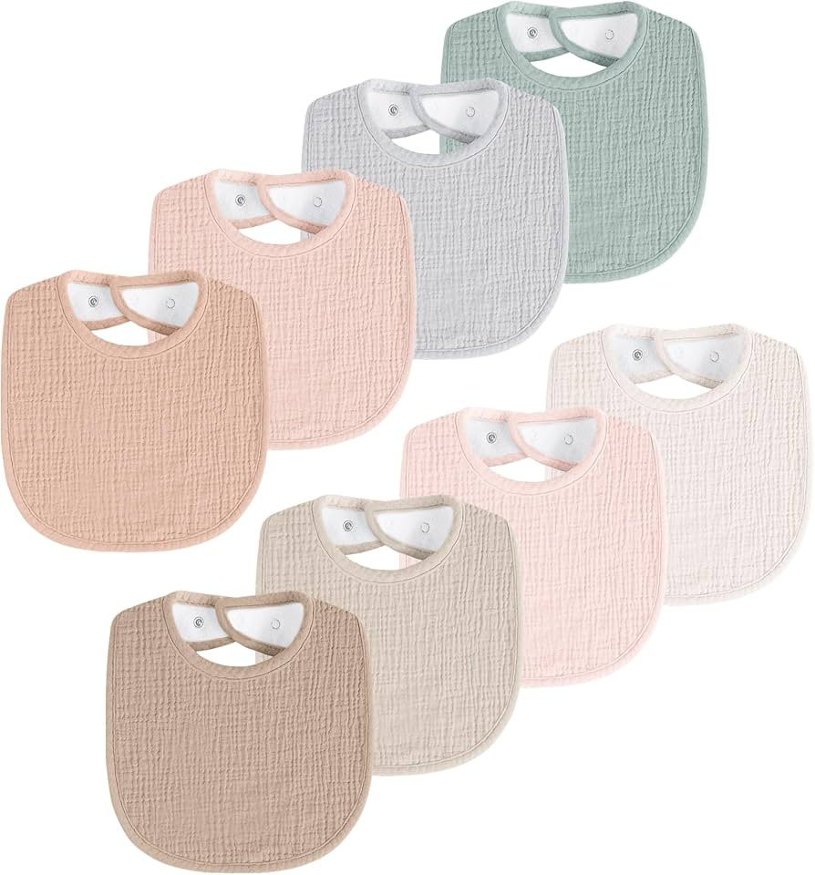 8 Pack Muslin Baby Bibs for Boys Girls, Soft Cotton Baby Bibs for Drooling and Teething, Absorben... | Amazon (US)