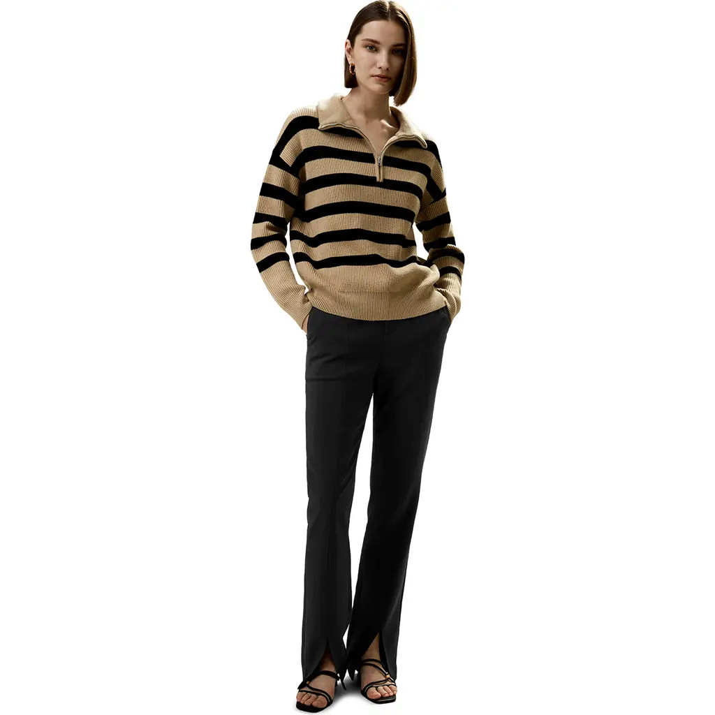 Lilysilk Collared Quarter-Zip Wool Sweater in Brown at Nordstrom, Size Large | Nordstrom